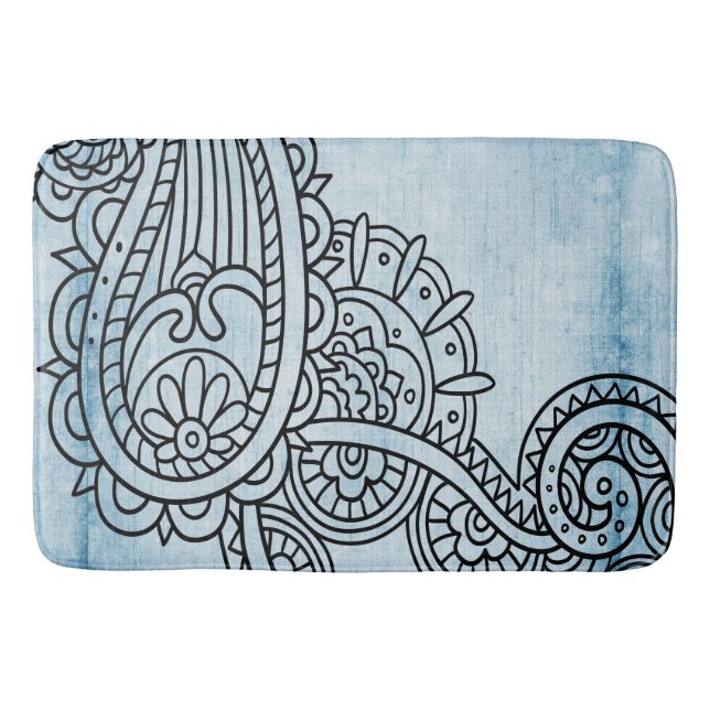 Blue Mehndi Motif Bath Mat (Front)