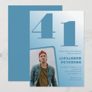 Blue Men Photo gradient 41st birthday invitations 