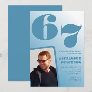 Blue Men Photo gradient 67th birthday invitations
