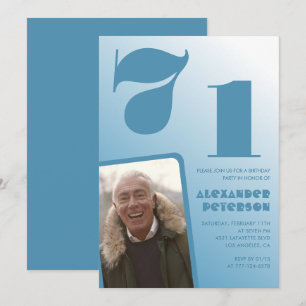 Blue Men Photo gradient 71st birthday invitations 