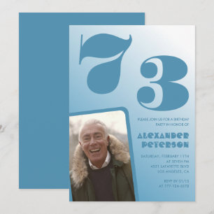 Blue Men Photo gradient 73rd birthday invitations 