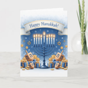 Blue Menorah Blessings – Happy Hanukkah Greeting Card