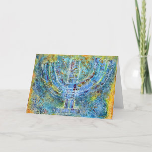 Blue Menorah Greeting Card (Blank Inside)