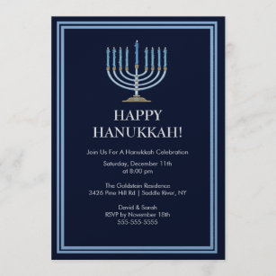 Blue Menorah Hanukkah Celebration Invitation