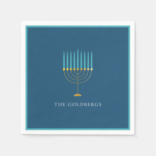 Blue Menorah Hanukkah Celebration Personalized Napkin