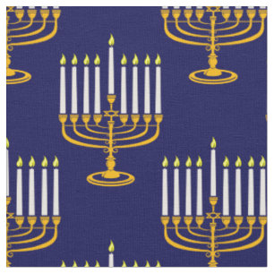 blue menorah hanukkah jewish print fabric