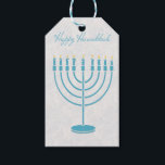 Blue Menorah, Happy Hanukkah Gift Tags<br><div class="desc">A Hanukkah gift tag featuring a turquoise blue menorah on grey marbled background and Happy Hanukkah text.</div>