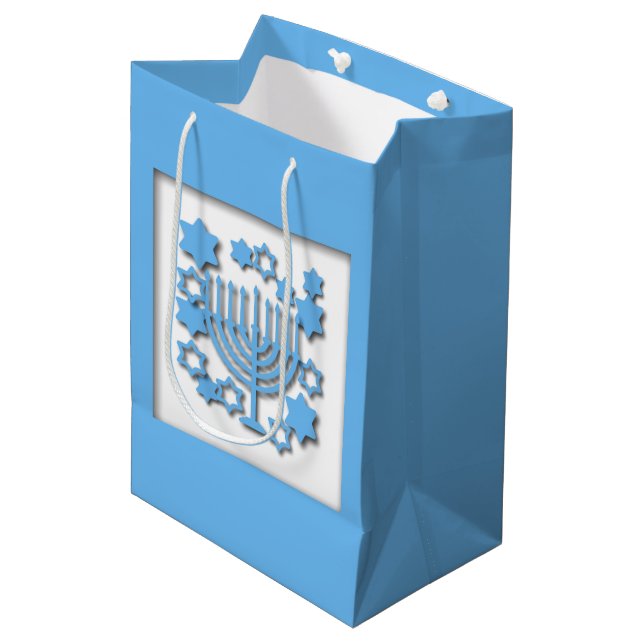Blue Menorah   Medium Gift Bag (Front Angled)
