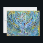 Blue Menorah Postcard<br><div class="desc">The original artwork for this menorah is a mixed-media painting created with acrylic paint,  modelling paste,  and paper by contemporary Jewish artist Meredith Gould.</div>