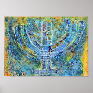 Blue Menorah Poster