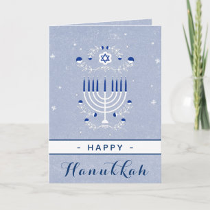 Blue Menorah Star of David Happy Hanukkah Elegant Card