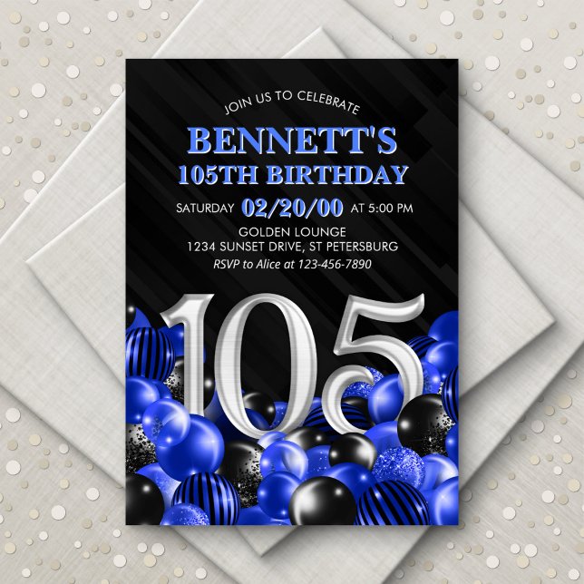 Blue Mens 105th Birthday Invitation (Creator Uploaded)