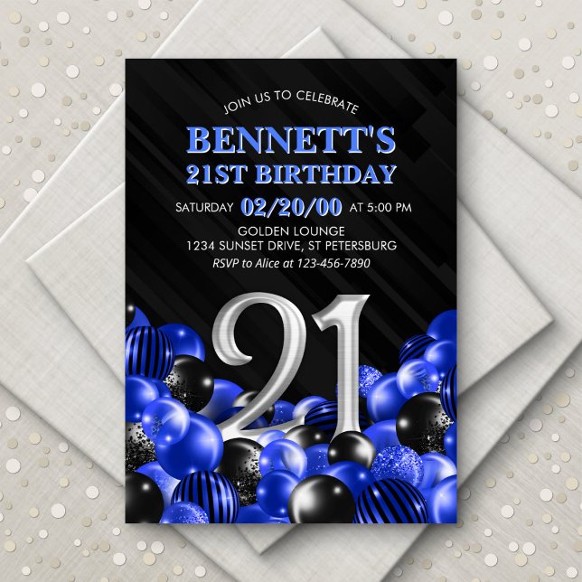 Blue Mens 21st Birthday Invitation (Creator Uploaded)