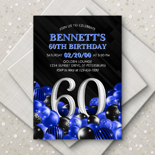 Blue Mens 60th Birthday Invitation