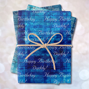 Blue Men's Birthday DIY Text set of 3 Wrapping Paper Sheet