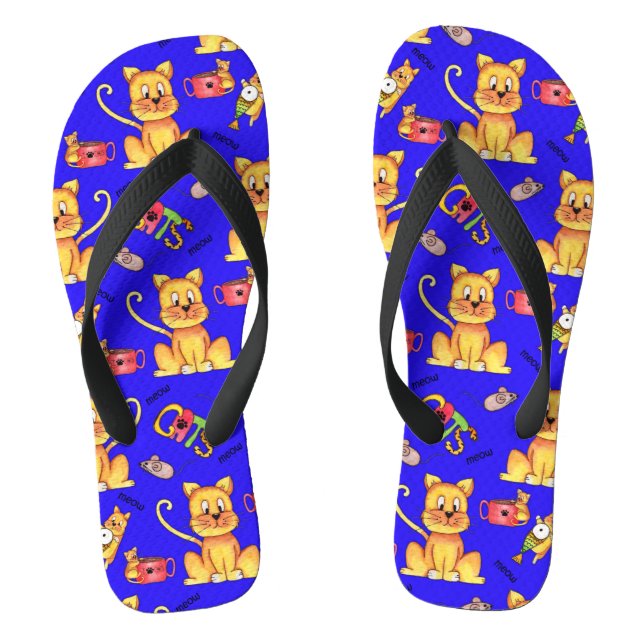 Blue Meow Cats Cute Mischievous Kittens Thongs (Footbed)