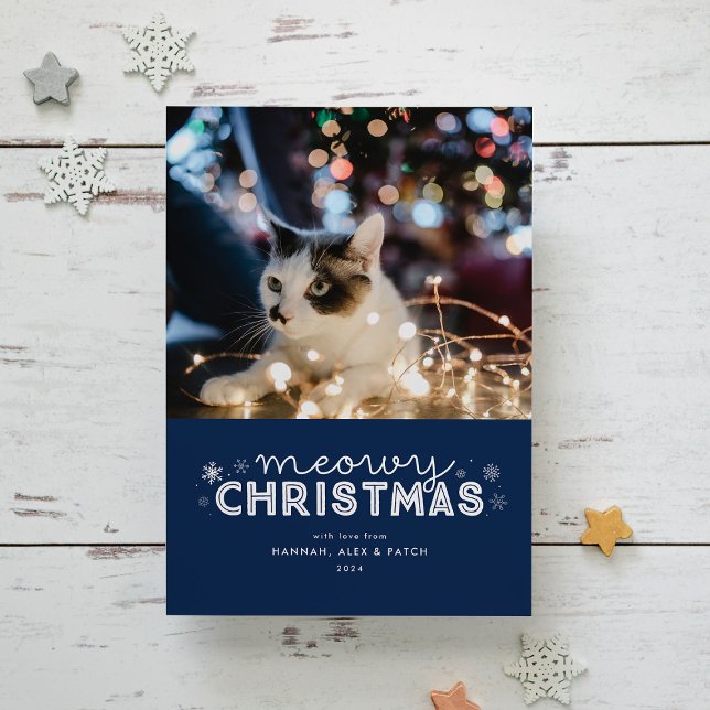 Blue Meowy Christmas Photo Holiday Card (Creator Uploaded)