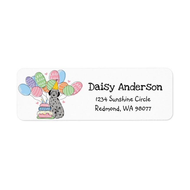 Blue Merle Aussiedoodle Birthday Return Address Label (Front)