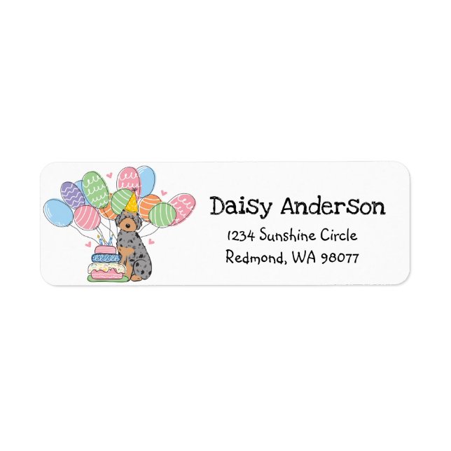 Blue Merle Aussiedoodle Birthday Return Address Return Address Label (Front)