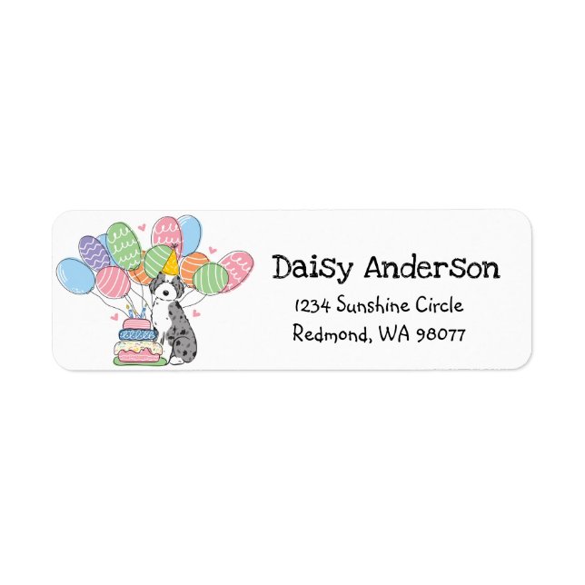 Blue Merle Aussiedoodle Birthday Return Address Return Address Label (Front)