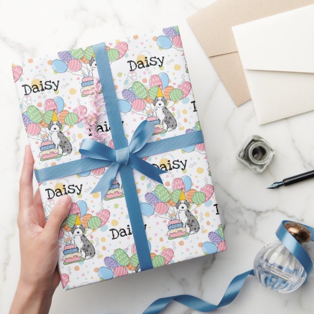 Blue Merle Aussiedoodle Dog Birthday Party Wrapping Paper (Gifting)