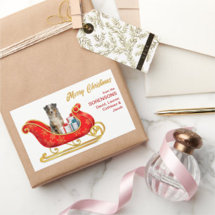 Blue Merle Australian Shepherd Christmas Sleigh Rectangular Sticker