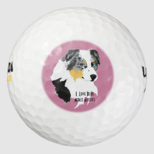 Blue Merle Australian Shepherd Cus.Golf Ball 3 pk