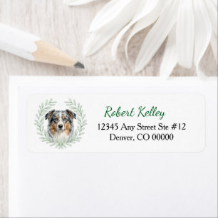 Blue Merle Australian Shepherd Leaf Wreath Return Address Label