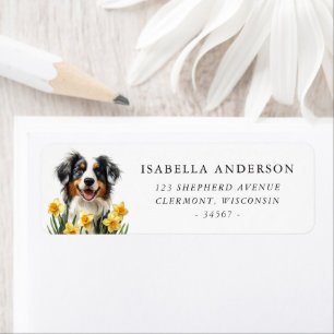 Blue Merle Australian Shepherd Spring Daffodils Return Address Label