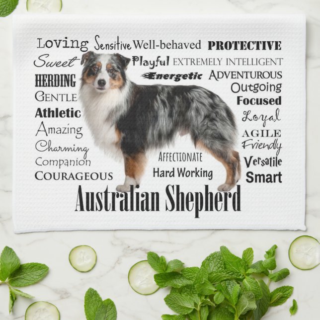 Blue Merle Australian Shepherd Tea Towel (Folded)