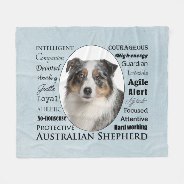 Blue Merle Australian Shepherd Traits Fleece Blanket (Front (Horizontal))