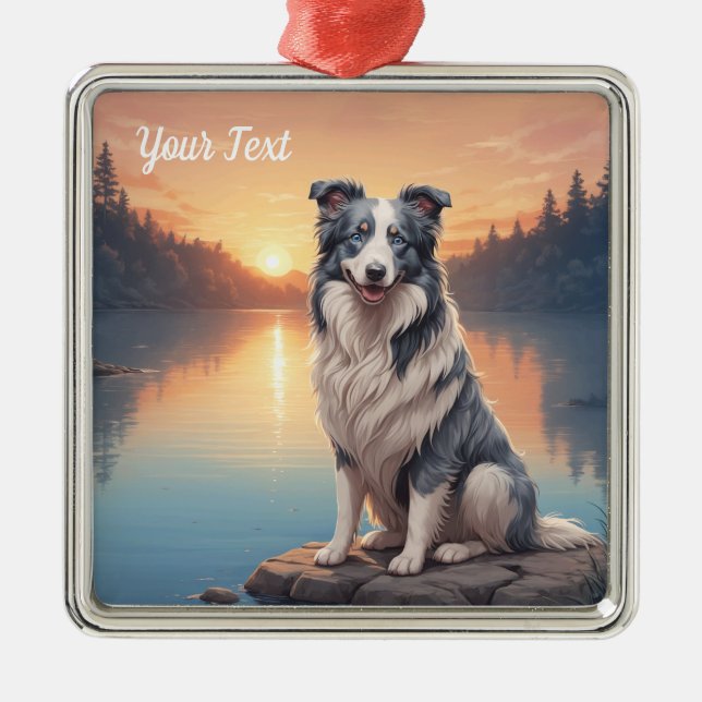 Blue Merle Border Collie by Lake Metal Ornament (Front)