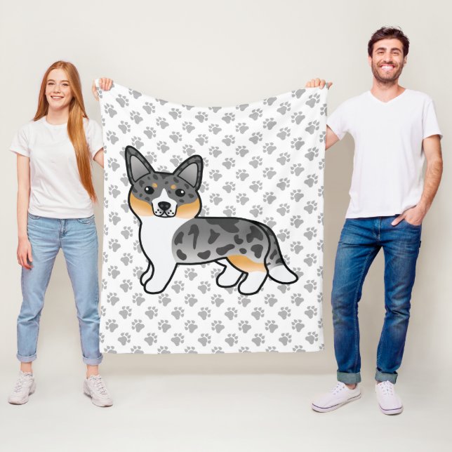 Blue Merle Cardigan Welsh Corgi Cartoon Dog Fleece Blanket (In Situ)