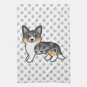 Blue Merle Cardigan Welsh Corgi Cartoon Dog Tea Towel