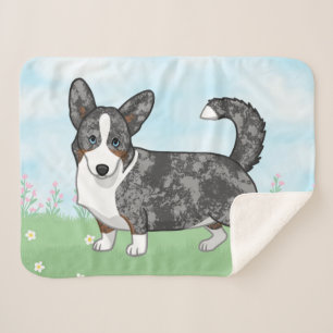 Blue Merle Cardigan Welsh Corgi Flowers Sherpa Blanket
