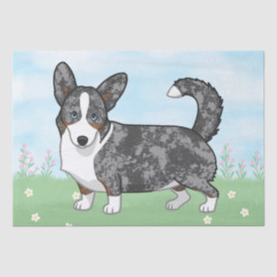 Blue Merle Cardigan Welsh Corgi Flowers Tissue Paper