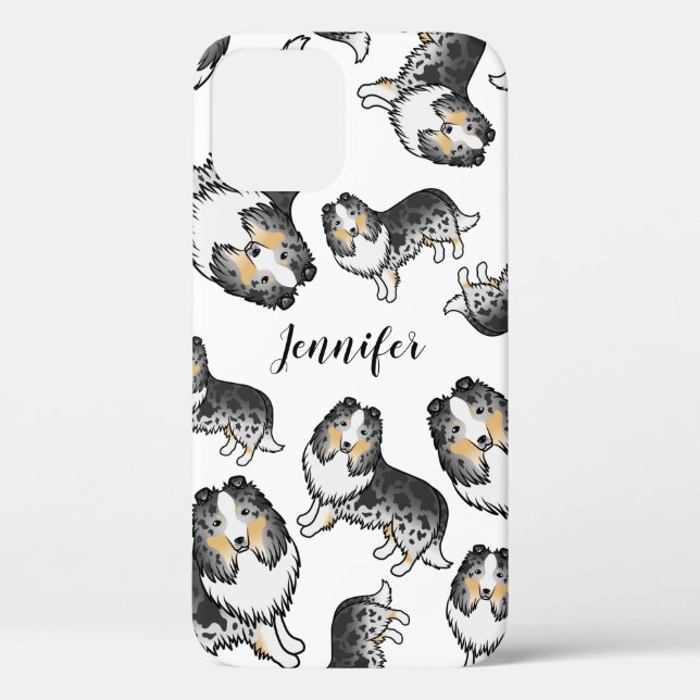Blue Merle Cartoon Sheltie Dog Pattern & Name Case-Mate iPhone Case (Back)