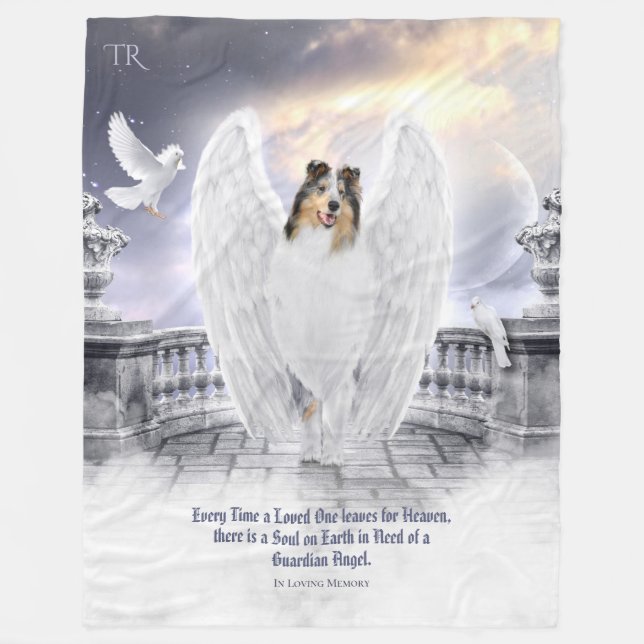 Blue Merle Collie Angel in Dog Heaven, Keepsake - Fleece Blanket (Front)