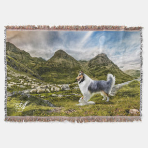 Blue Merle Collie Herding Sheep - Personalised Throw Blanket