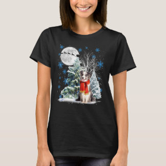Blue Merle Collie Under Moonlight Snow Christmas P T-Shirt