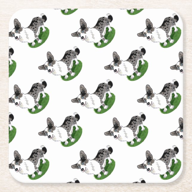 Blue merle, Corgi Cardigan. Square Paper Coaster (Front)