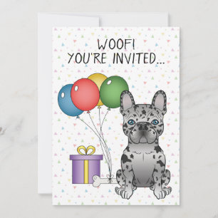 Blue Merle French Bulldog Cartoon Dog Birthday Invitation