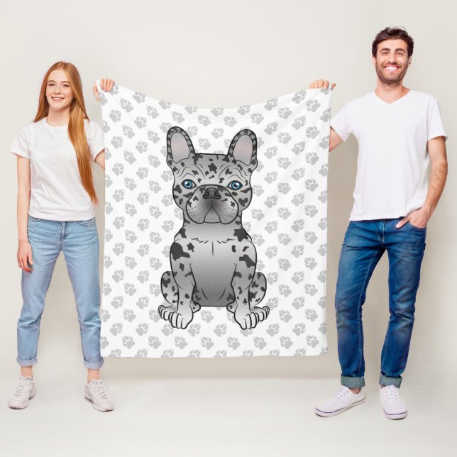 Blue Merle French Bulldog / Frenchie Cartoon Dog Fleece Blanket (In Situ)