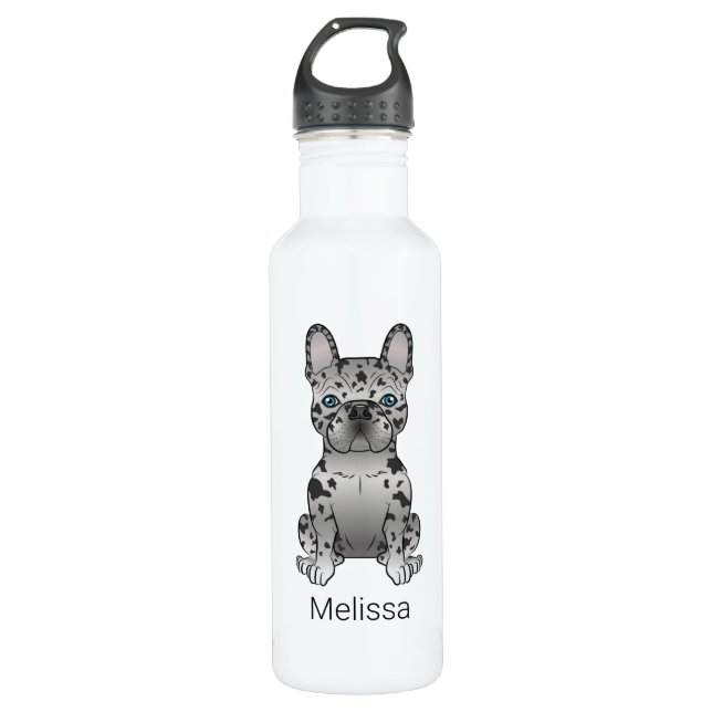Blue Merle French Bulldog Frenchie Cute Dog & Name 710 Ml Water Bottle (Front)