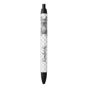 Blue Merle French Bulldog Frenchie Cute Dog & Name Black Ink Pen