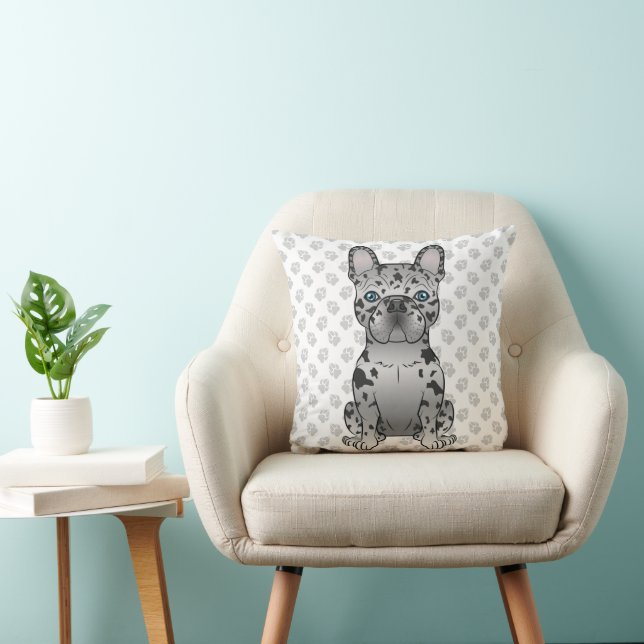 Blue Merle French Bulldog Frenchie Cute Dog & Paws Cushion (Chair)