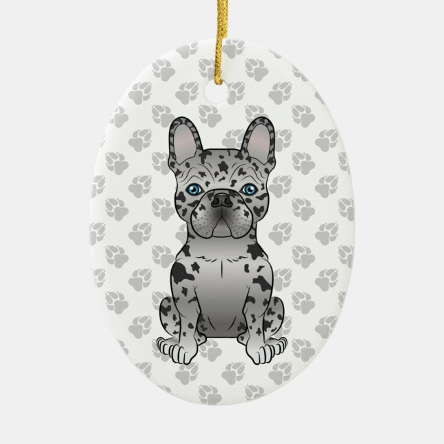 Blue Merle French Bulldog Frenchie Cute Dog & Text Ceramic Ornament (Front)
