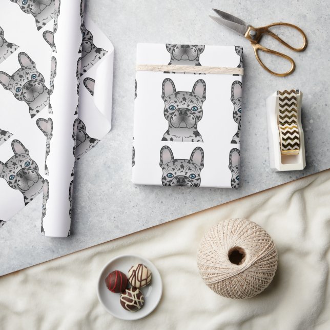 Blue Merle French Bulldog Frenchie Dog Pattern Wrapping Paper (Crafts)