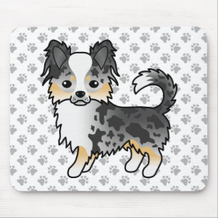 Blue Merle Long Coat Chihuahua Cartoon Dog & Paws Mouse Pad
