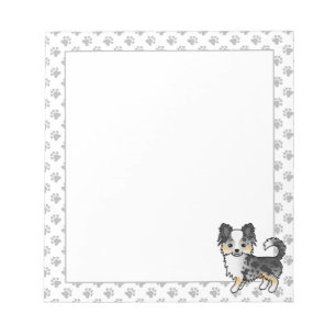 Blue Merle Long Coat Chihuahua Cartoon Dog & Paws Notepad